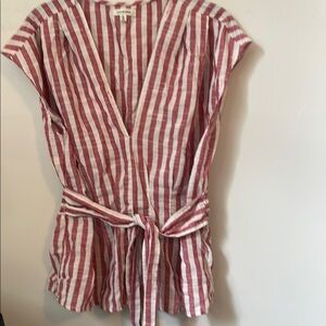 NWOT Max Studio Red and White Cap Sleeve Wrap Blouse